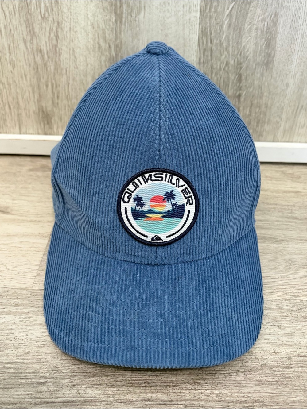 Quicksilver Corduroy Snapback Hat Adjustable Cap Patch Surf Skate OSFM Blue